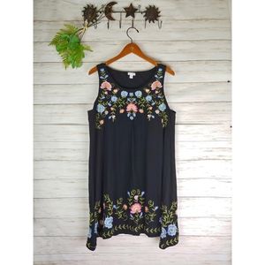 J. Jill Black Embroidered Floral Swing Tank Dress